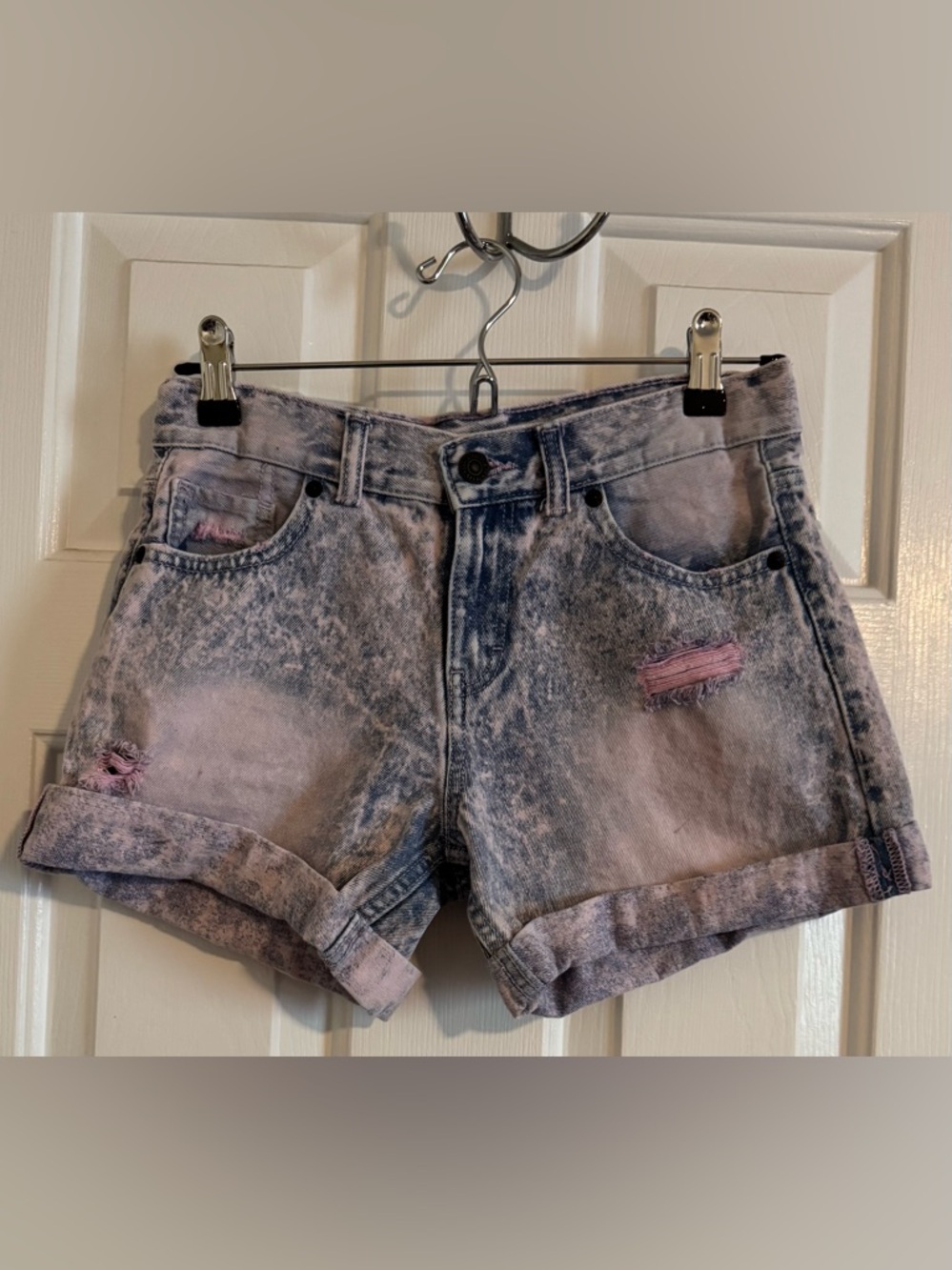 Levi's Acid Wash Denim Shorts with Pink Distress